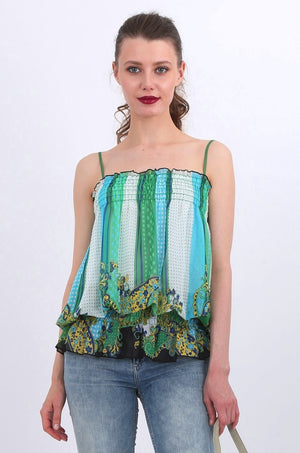 Emery Chiffon Top in green print