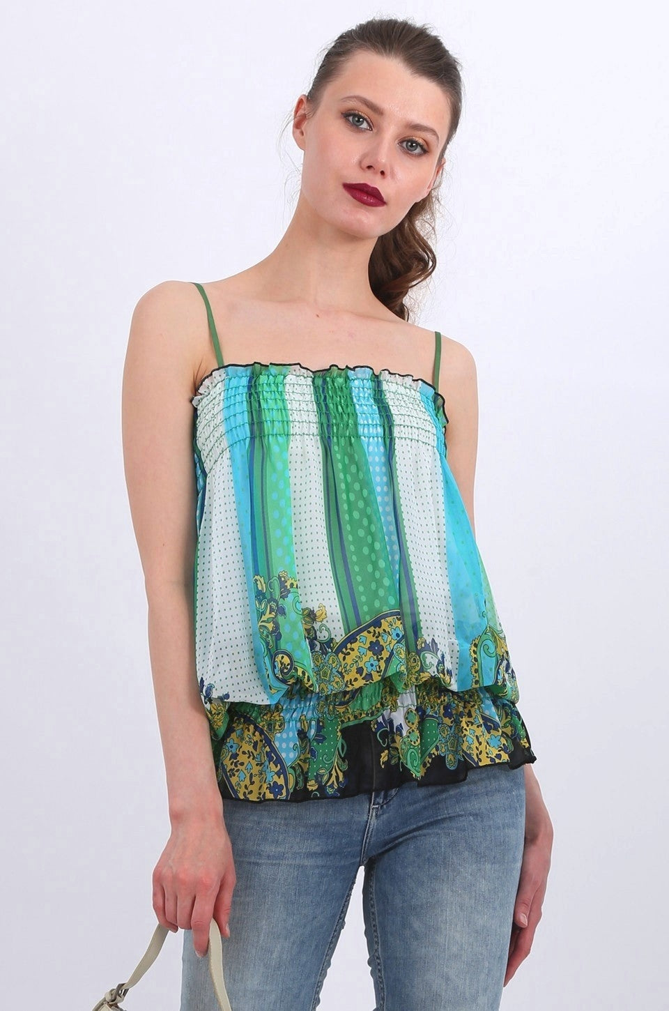 Emery Chiffon Top in green print