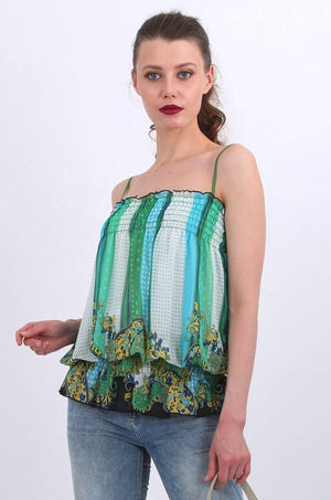 Emery Chiffon Top in green print