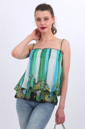 Emery Chiffon Top in green print