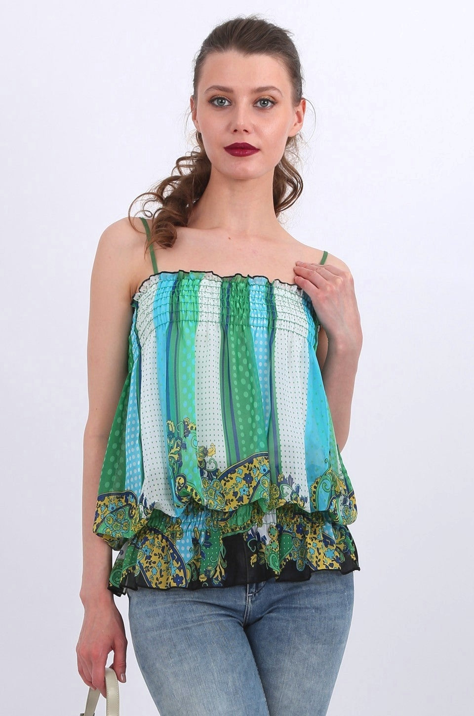 Emery Chiffon Top in green print