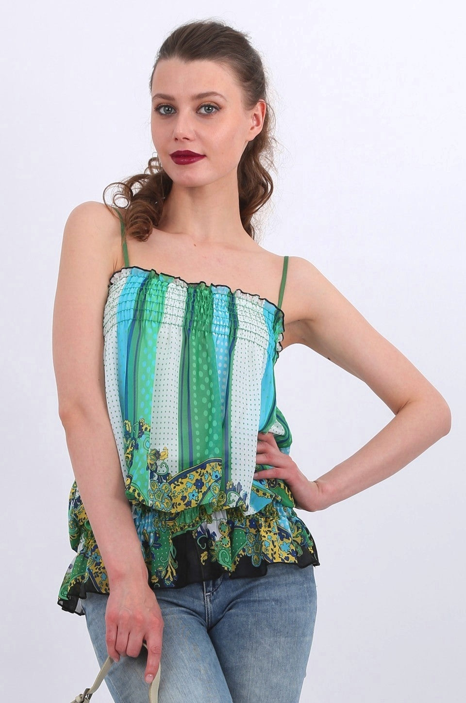 Emery Chiffon Top in green print