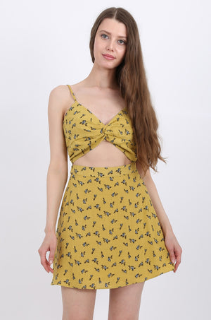 MISS PINKI Iris Mini Dress in Mustard floral