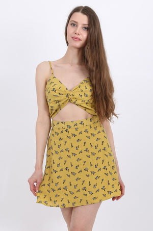 MISS PINKI Iris Mini Dress in Mustard floral