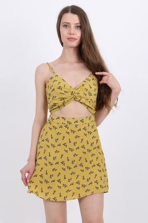 MISS PINKI Iris Mini Dress in Mustard floral