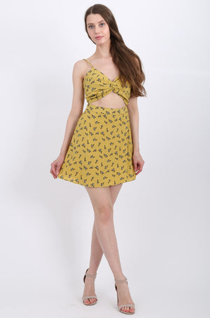 MISS PINKI Iris Mini Dress in Mustard floral