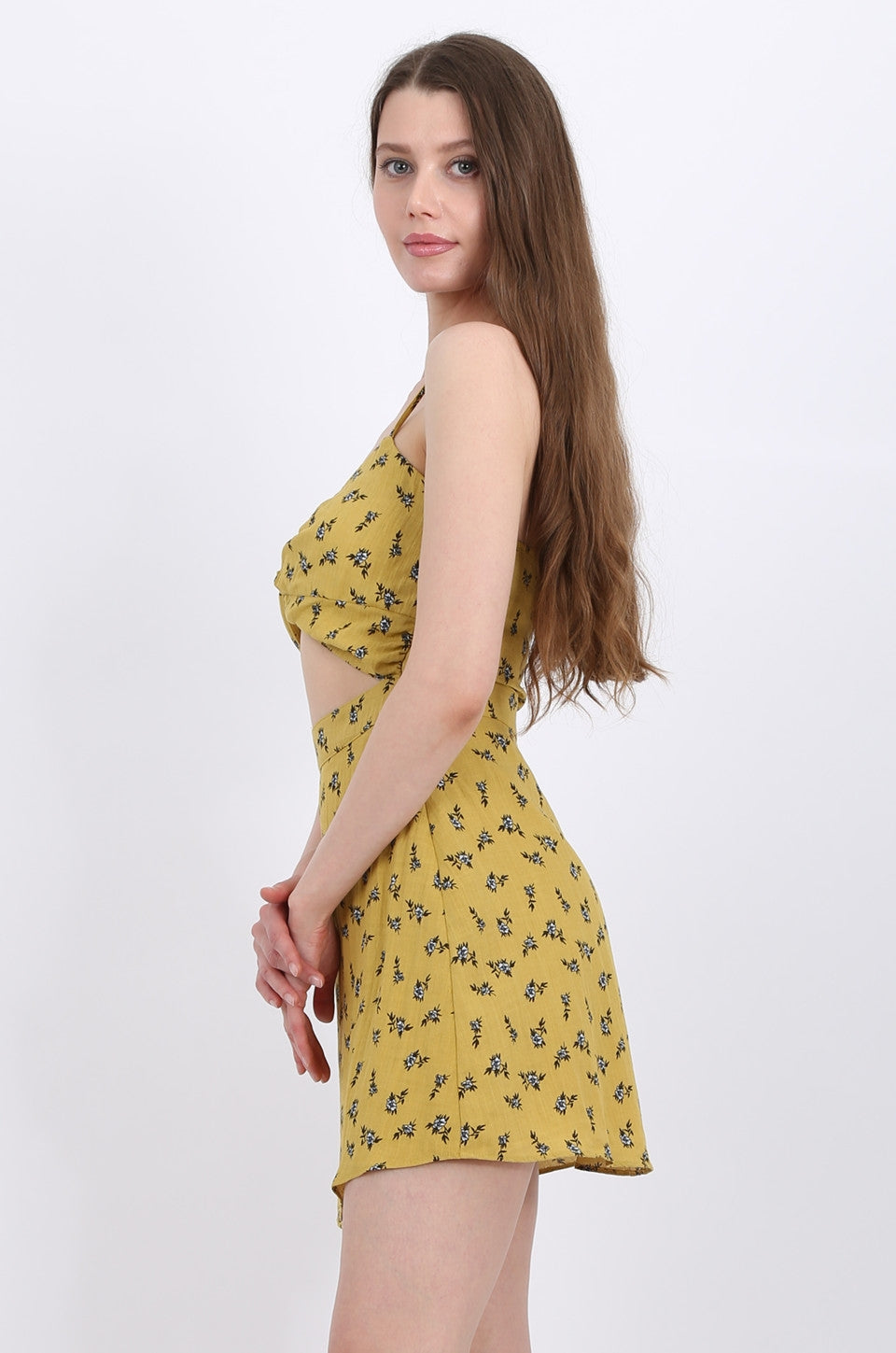 MISS PINKI Iris Mini Dress in Mustard floral