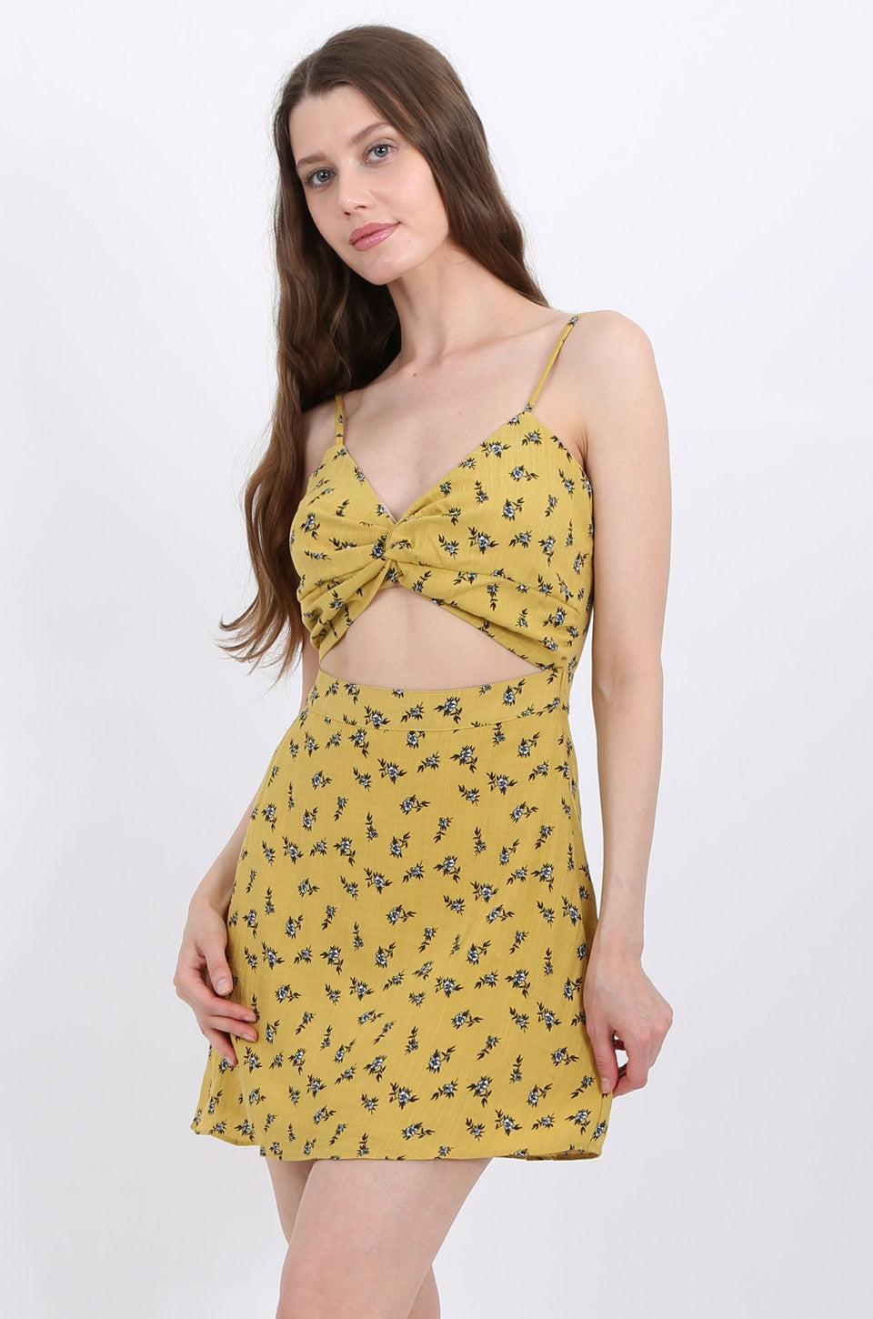 MISS PINKI Iris Mini Dress in Mustard floral