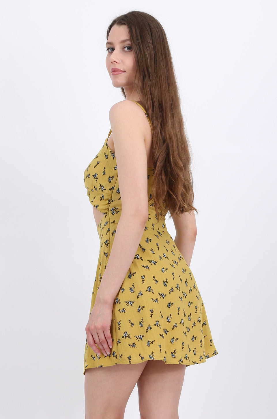 MISS PINKI Iris Mini Dress in Mustard floral