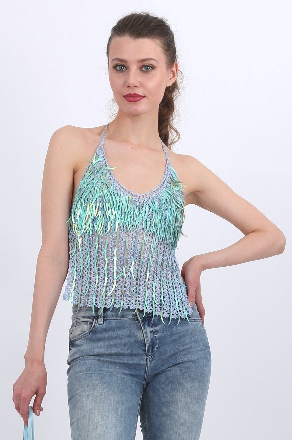 Cecilia Sequin top in blue