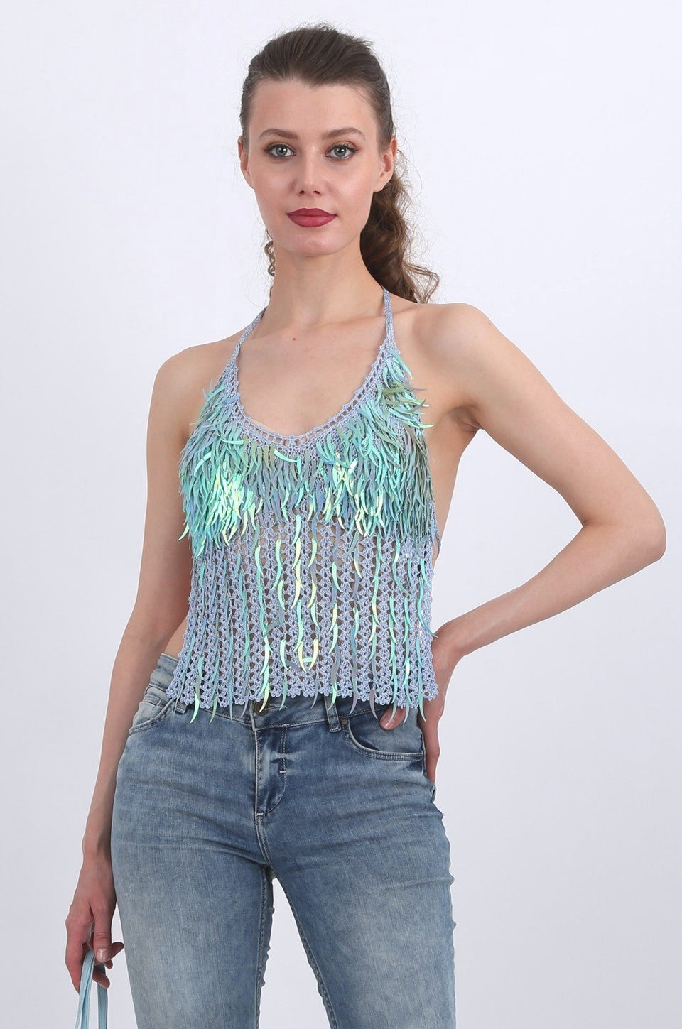 Cecilia Sequin top in blue