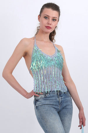 Cecilia Sequin top in blue