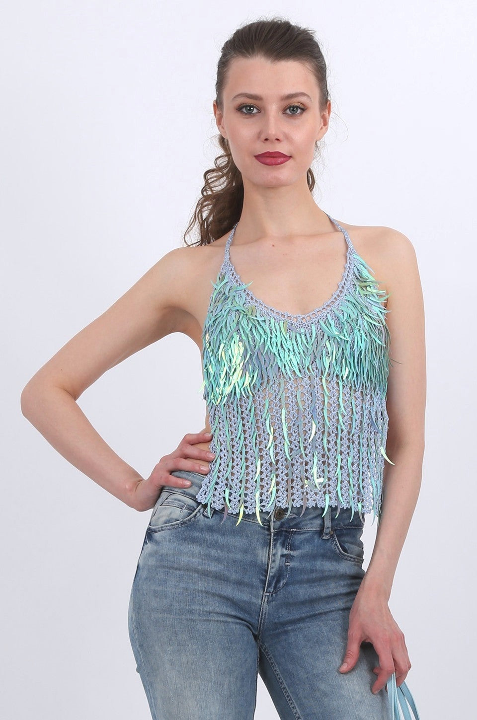 Cecilia Sequin top in blue