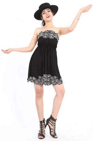 MISS PINKI Aria Embroidery dress in black