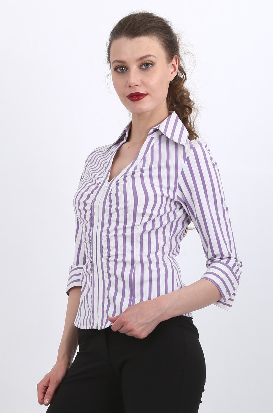 Alexandra zip shirt in purple stripe