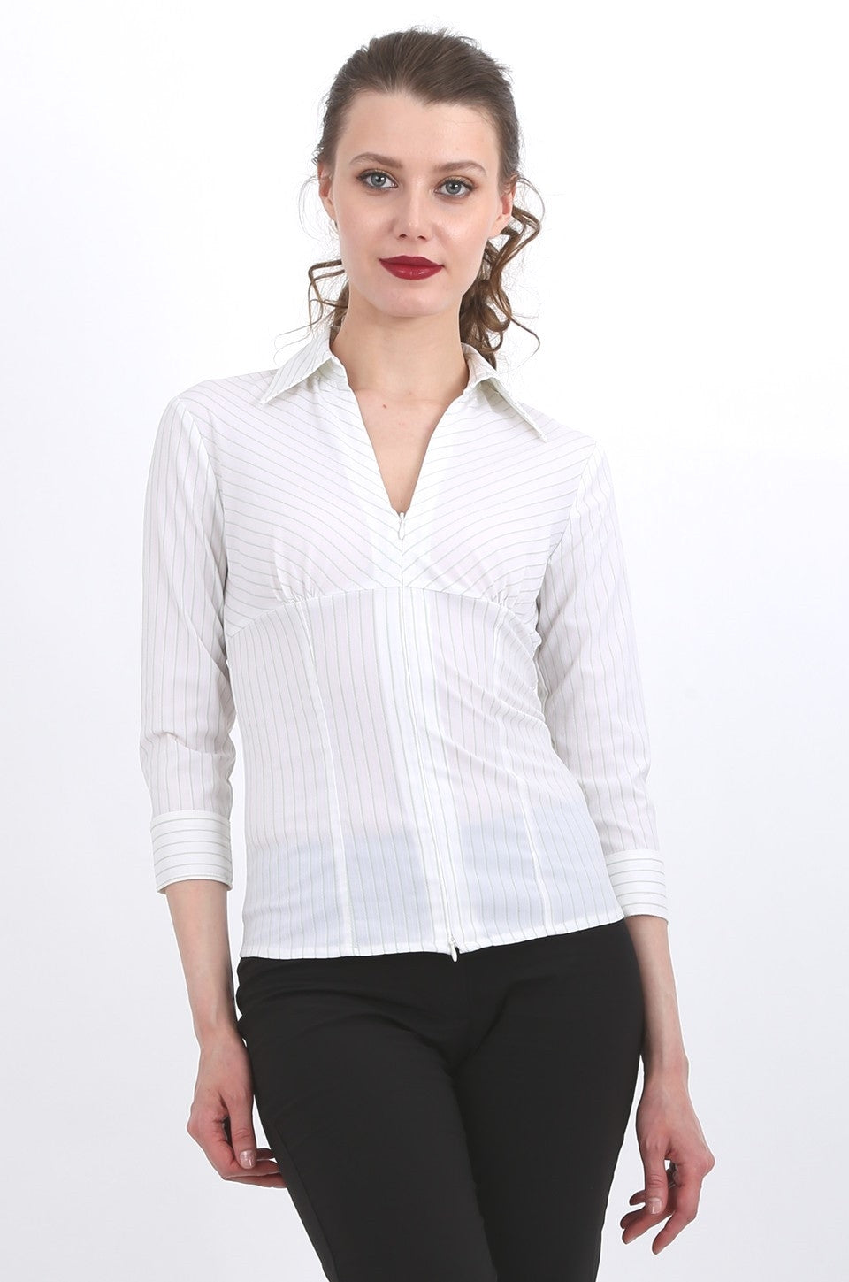 Ximena zip shirt in green stripe