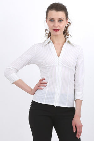 Ximena zip shirt in green stripe