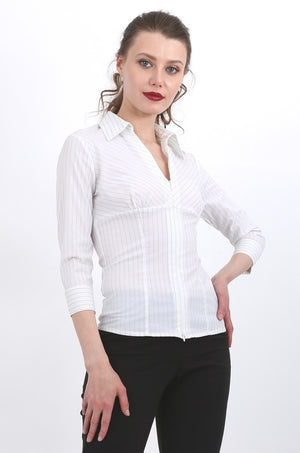 Ximena zip shirt in green stripe