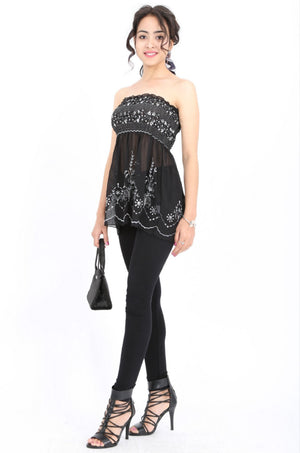 Ella Sequin Top in Black