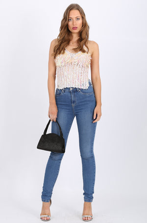 Cecilia Sequin top in white