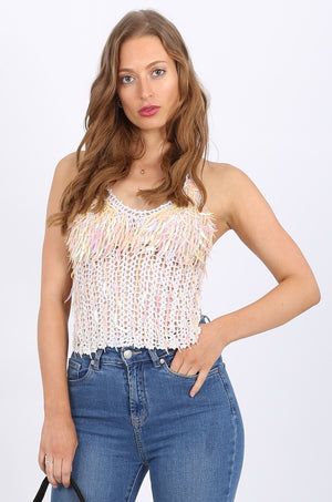 Cecilia Sequin top in white