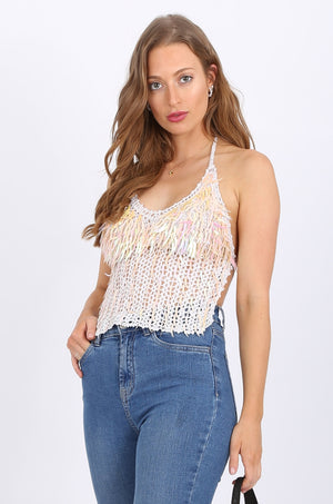 Cecilia Sequin top in white