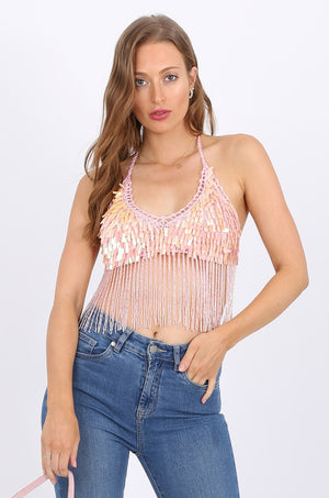 Emily Beaded Sequin top in pink