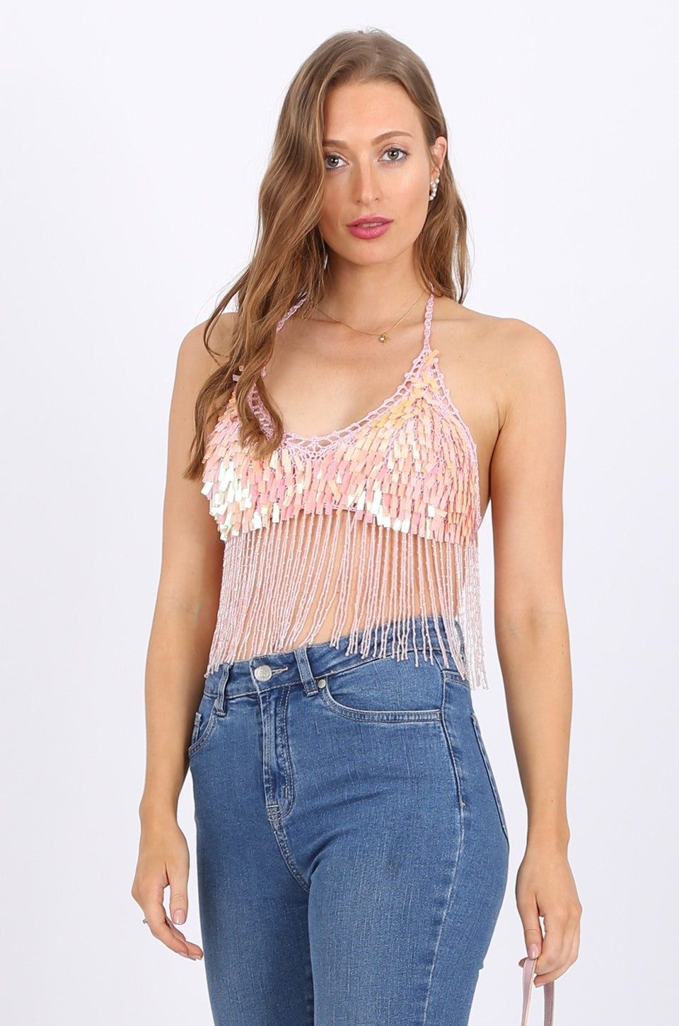 Emily Beaded Sequin top in pink