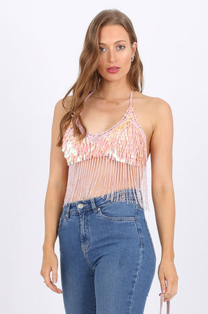 Emily Beaded Sequin top in pink