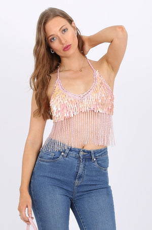 Emily Beaded Sequin top in pink