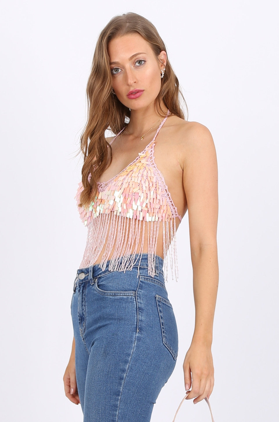 Emily Beaded Sequin top in pink