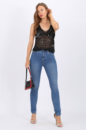 Rectangle Sequin Top in Black