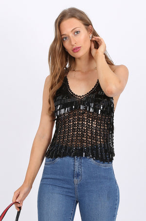 Rectangle Sequin Top in Black