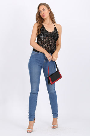 Rectangle Sequin Top in Black