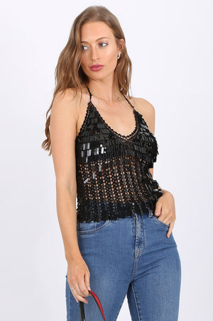 Rectangle Sequin Top in Black