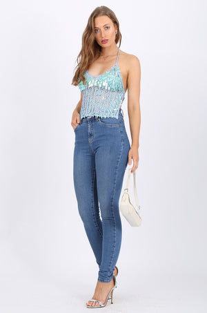 Rectangle Sequin Top in Blue