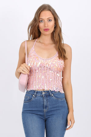 Rectangle Sequin Top in Pink