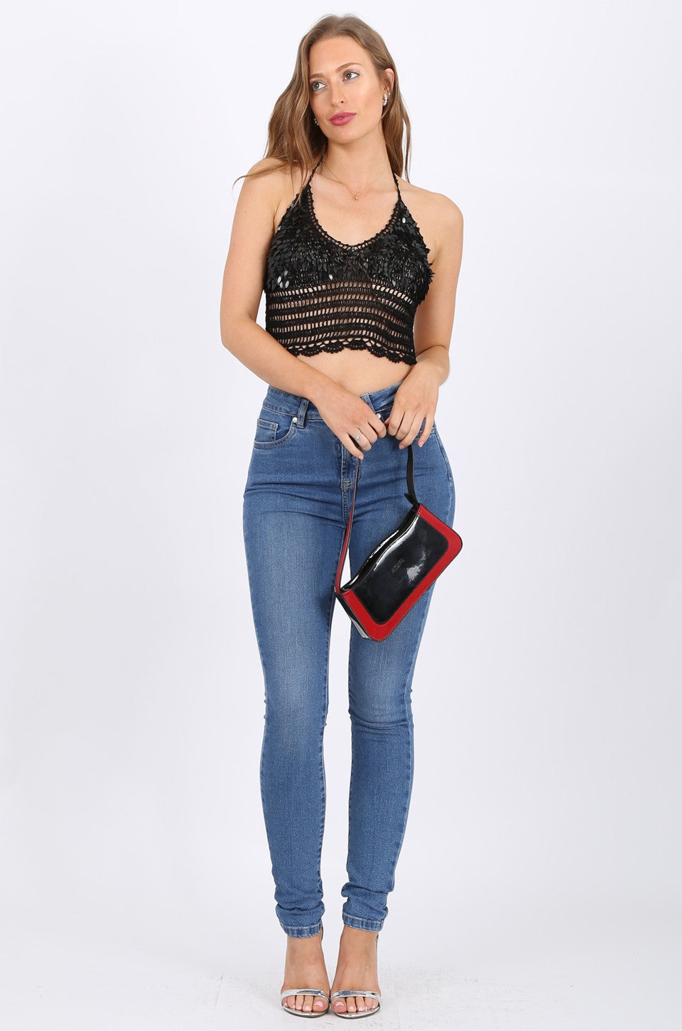 Tear Drop Sequin Top in Black