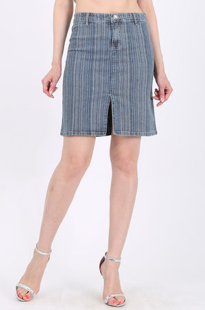 MISS PINKI Gemma knee length denim skirt in blue