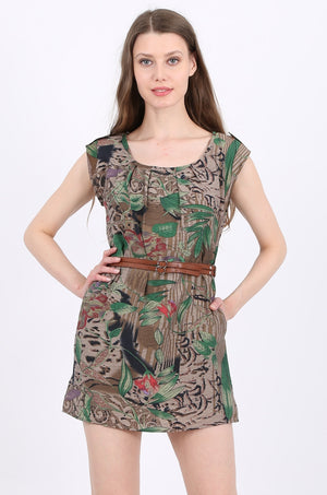 MISS PINKI Dakota tropical tiger print Dress with belt