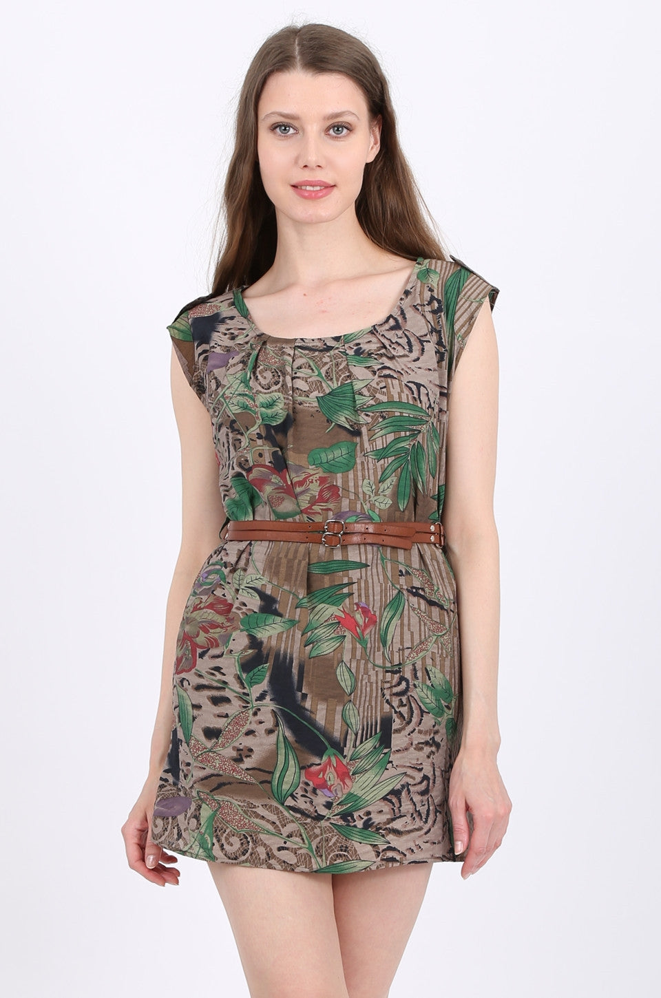 MISS PINKI Dakota tropical tiger print Dress with belt