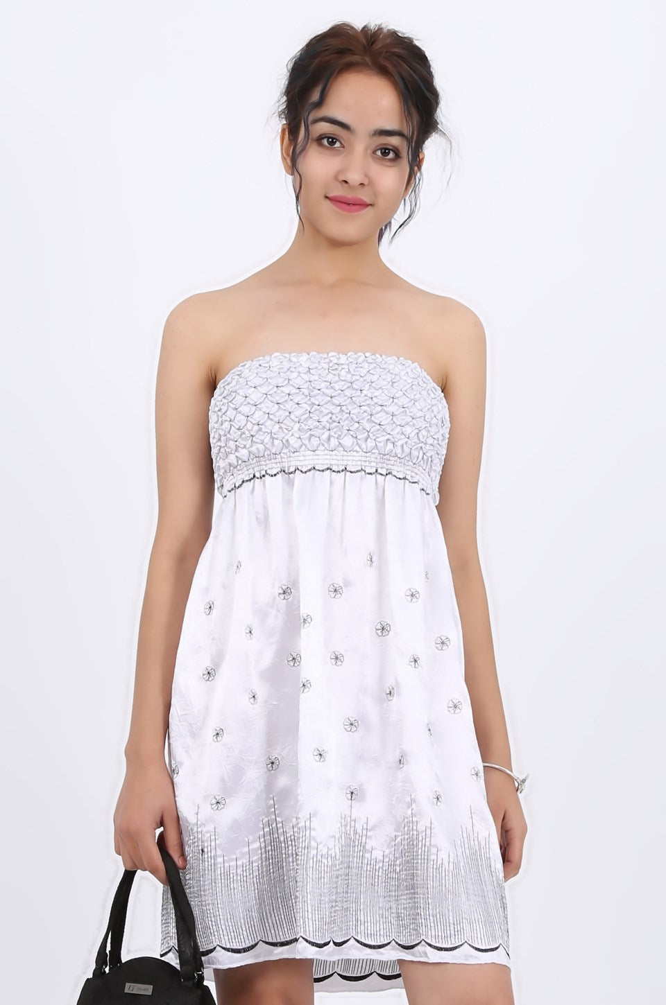MISS PINKI Maya boobtube embroidery satin dress in white