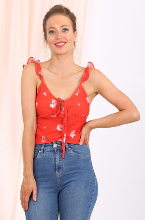 Gracie ruffled top in red