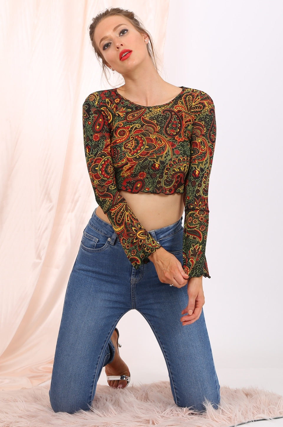 Morgan cropped top in paisley print