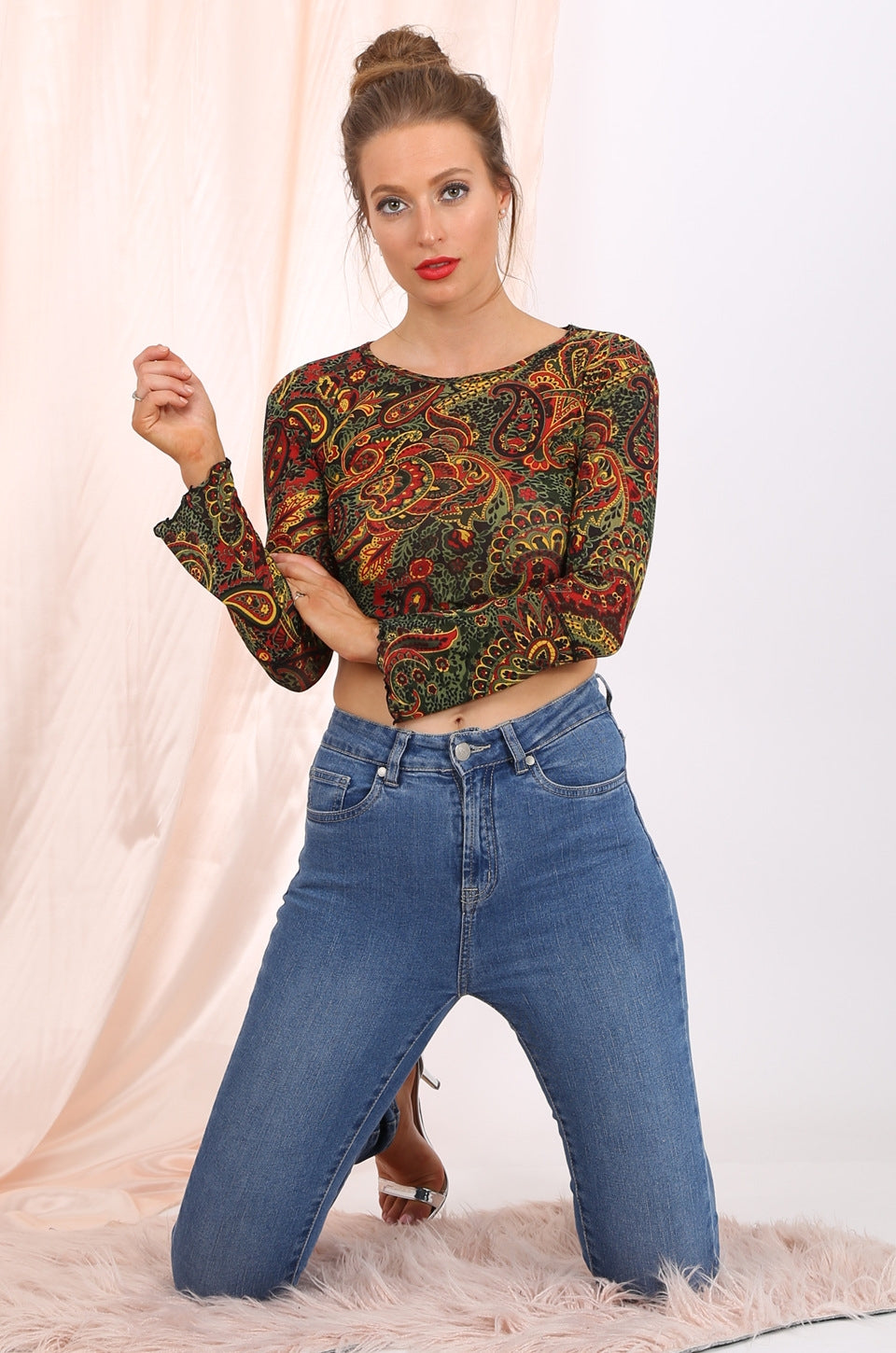 Morgan cropped top in paisley print