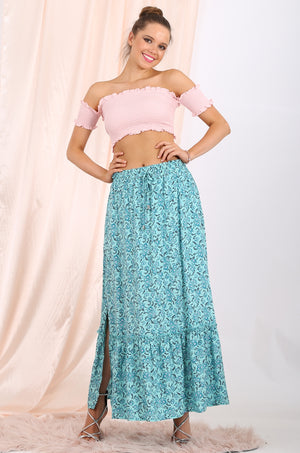 MISS PINKI Parker maxi skirt in blue floral