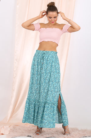 MISS PINKI Parker maxi skirt in blue floral