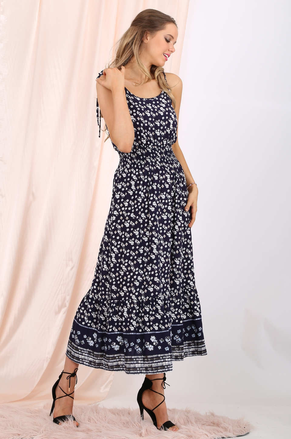 MISS PINKI Sara maxi dress in navy paisley print