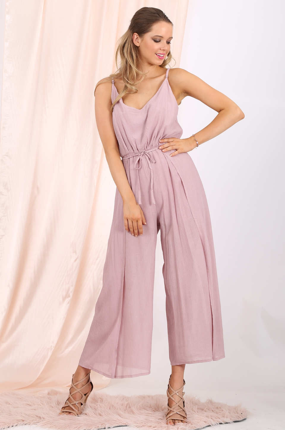 MISS PINKI Diana split leg jumpsuit in lilac