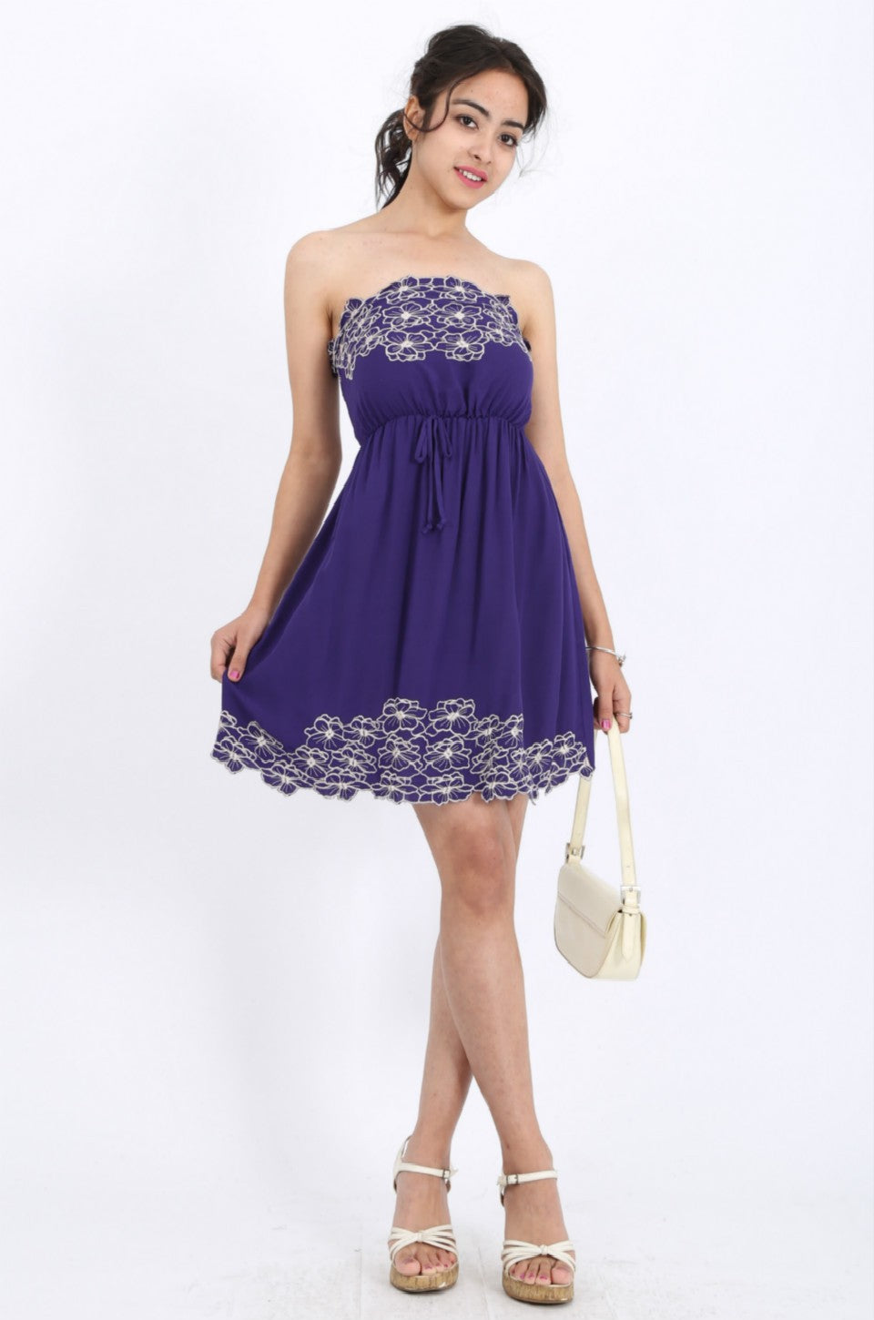 MISS PINKI Aria Embroidery dress in purple boob-tube dress casual dress summer dress sundress beach dress